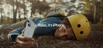 Ceramic Shield ad | Screengrab showing cyclist and iPhone falling to the ground